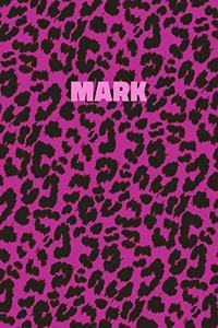 Mark: Personalized Pink Leopard Print Notebook (Animal Skin Pattern). College Ruled (Lined) Journal for Notes, Diary, Journaling. Wild Cat Theme Design wi