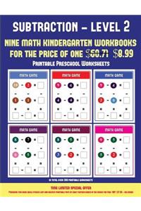 Printable Preschool Worksheets (Kindergarten Subtraction/taking away Level 2)