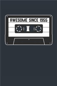 Awesome Since 1955 - Blank Lined Journal, Notebook, Diary, Planner - Vintage 64th Birthday Gift For 64 Years Old Men and Women - Retro Mixtape