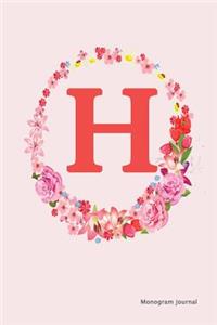 Monogram Journal - Initial H (Pink Flower)