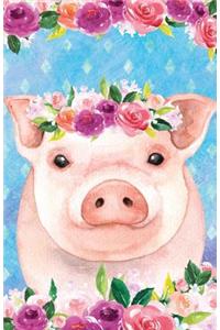 Journal Notebook For Animal Lovers Pink Pig In Flowers