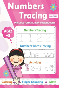 Numbers Tracing practice for Girls Preschoolers Ages +3