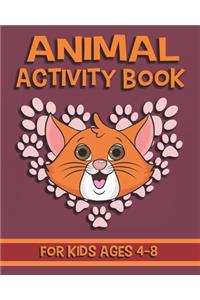 Animal Activity Book For Kids Ages 4-8