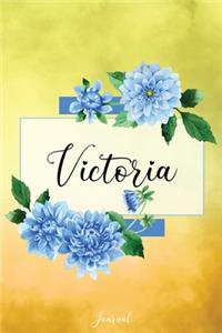 Victoria Journal: Blue Dahlia Flowers Personalized Name Journal/Notebook/Diary - Lined 6 x 9-inch size with 120 pages