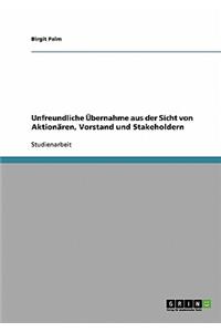 Unfreundliche Übernahme aus der Sicht von Aktionären, Vorstand und Stakeholdern