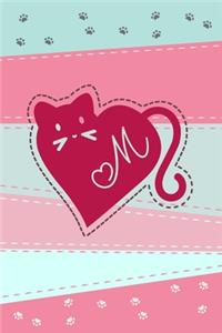 M: Heart Cat Monogram Blank Journal. A perfect romantic notebook for cat lovers.