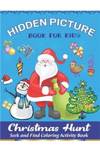 Hidden Picture Book for Kids, Christmas Hunt Seek And Find Coloring Activity Book