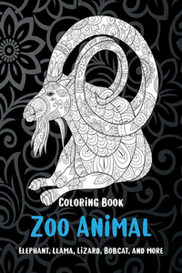 Zoo Animal - Coloring Book - Elephant, Llama, Lizard, Bobcat, and more