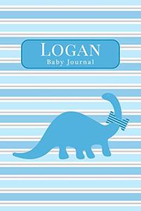 Logan: Baby Journal: Dinosaur Blank Lined Notebook Blue Stripes Cover