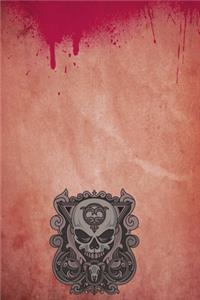 Bloody dirty curly skull on paper notebook