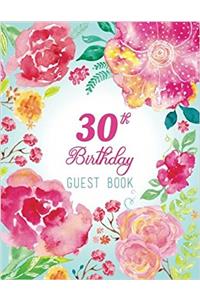 30th Birthday Pink Teal Floral Watercolor Design Guest Book