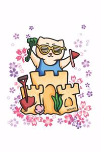 Cat Beach Sandcastle Flowers Notebook