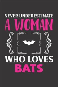 Never Underestimate A Woman Who Loves Bats: Bats Lovers Girl Women Dot Grid Journal Notebook 6x9 120 Pages