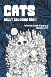 Adult Coloring Book Flowers and Animals Advanced Level - Cats