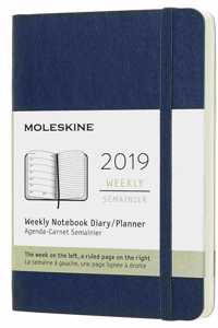 2019 Moleskine Notebook Sapphire Blue Pocket Weekly 12-month Diary Soft