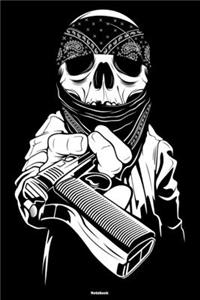 Notebook: Gangster Skull Journal Man hands over a Gun Composition Book Tattoo Design Gift