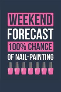 Nail Painting Notebook 'Weekend Forecast 100% Chance of Nail Painting' - Funny Gift for Nail Manicurist - Nail Painting Journal