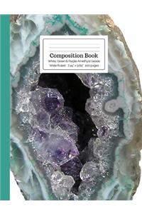 Composition Book White, Green & Purple Amethyst Geode Wide Ruled
