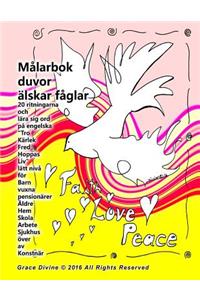 Målarbok duvor älskar fåglar 20 ritningarna och lära sig ord på engelska 