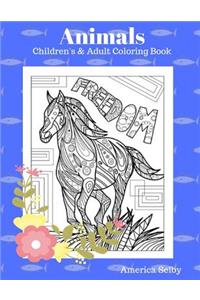 Animals Children's and Adult Coloring Book