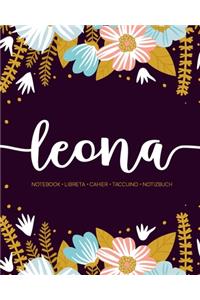 Leona: Notebook - Libreta - Cahier - Taccuino - Notizbuch: 110 pages paginas seiten pagine: Modern Florals First Name Notebook in Light Pink, Baby Blue & M