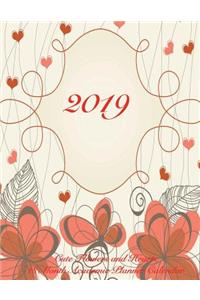 2019 Cute Flowers and Hearts 18 Month Academic Planner Calendar
