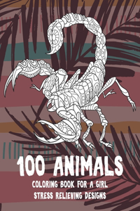 Coloring Book for a Girl - 100 Animals - Stress Relieving Designs