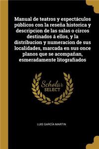 Manual de teatros y espectáculos públicos con la reseña historica y descripcion de las salas o circos destinados á ellos, y la distribucion y numeracion de sus localidades, marcada en sus once planos que se acompañan, esmeradamente litografiados