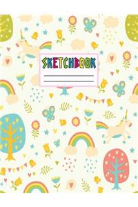 Sketchbook: Cute Unicorn Kawaii Sketch Book for Girls, Kids, Teens, Women (Perfect for Sketching, Drawing, Doodling, Journal, Note Pad, Birthday Party Favors)