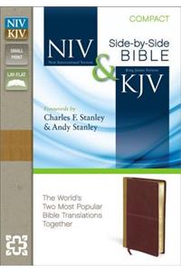 NIV, KJV, Side-by-Side, Compact, Leathersoft, Tan/Red