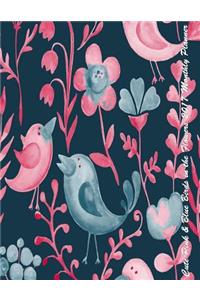 Cute Pink & Blue Birds in the Flowers 2017 Monthly Planner