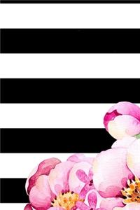 2020 Daily Planner Black White Stripes Watercolor Floral Corner 388 Pages