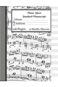 Music Sheet Standard Manuscript -108 Pages 12 Staffs - Staves