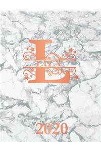 Lily: 2020. Personalized Name Weekly Planner 2020. Monogram Letter L Notebook Diary. White Marble & Rose Gold Cover. Datebook Calendar Schedule