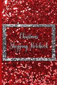 Christmas Shopping Notebook Red and Silver Faux Glitter