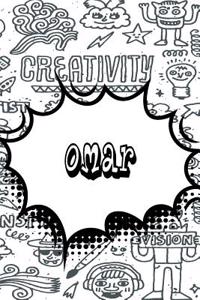 Omar: Personalized Doodle Handwriting Practice Paper for Kids Notebook with Dotted Lined Sheets for K-3 Students Featuring 120 Lined Pages 6x9