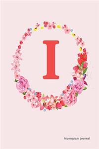 Monogram Journal - Initial I (Pink Flower)