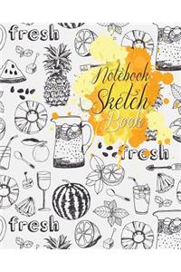 Notebook Sketchbook: : Paper book for Sketching, Drawing, Journaling & Doodling (Sketchbooks), Perfect Large size at 8" x 10", 120 Pages, (Cute Food Drawings Cover)