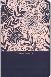 Rvr60, Santa Biblia, Letra Grande, Tamaño Compacto, Tapa Dura/Tela, Azul Floral, Palabras de Jesús En Rojo, Comfort Print