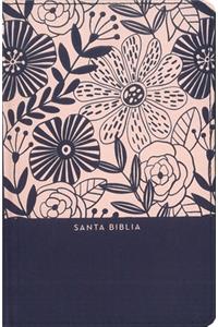 Rvr60 Santa Biblia, Letra Grande, Tamaño Compacto, Tapa Dura/Tela, Azul Floral, Edición Letra Roja