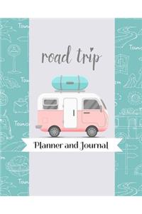 Road Trip Planner and Journal: Pink Blue RV Camper Themed Travel Organizer For Family Vacations