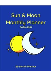 Sun & Moon Monthly Planner: 26-Month Planner for 2020-2021 (One Month Per Page) 8.5"x11"