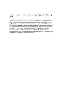 Audio Development Laboratory (Adl) User Test Planning Guide