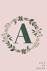 Monogram Initial Letter A Notebook with Rose Pink Floral Journal for Women, Girls Birthday Gift and School