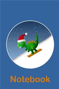 Cute T Rex Dinosaur Snowboarding at Xmas Notebook