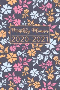 Monthly Planner 2020-2021: Florals Design - Two Year Pocket Planner - Calendar 5x8 inches Jan 2020 to Dec 2021 with Phone Book - Personal Planner 24 Months - Monthly View Note