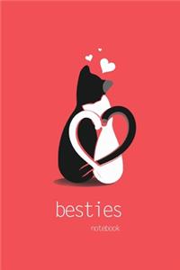 Besties Notebook, Blank Write-in Journal, Dotted Lines, Wide Ruled, Medium (A5) 6 x 9 Inches (Pink)