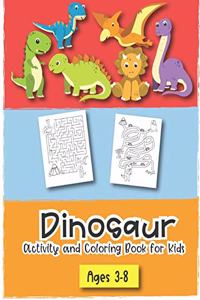 Dinosaur Activity and Coloring Book for kids ages 3-8