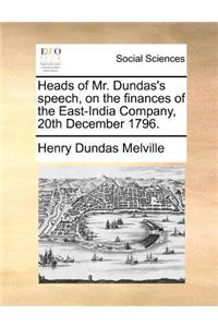 Heads of Mr. Dundas's speech, on the finances of the East-India Company, 20th December 1796.