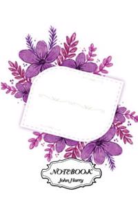 Notebook Journal Dot-grid Purple Flowers With Frame
